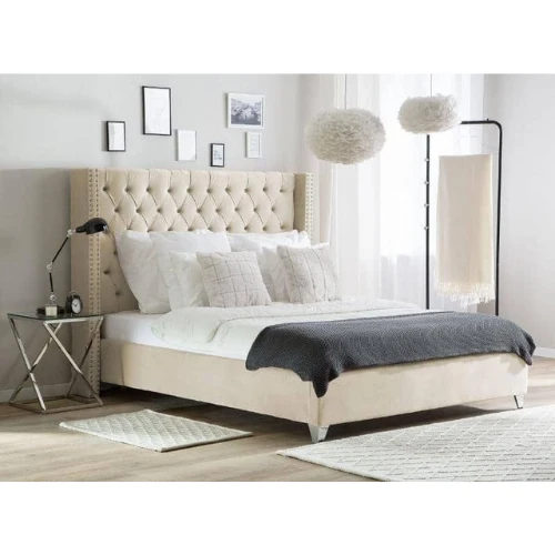 LIT DOUBLE CLOUTE CAPITONNE VELOURS BEIGE 180x200 cm EURODESIGN 728BE180