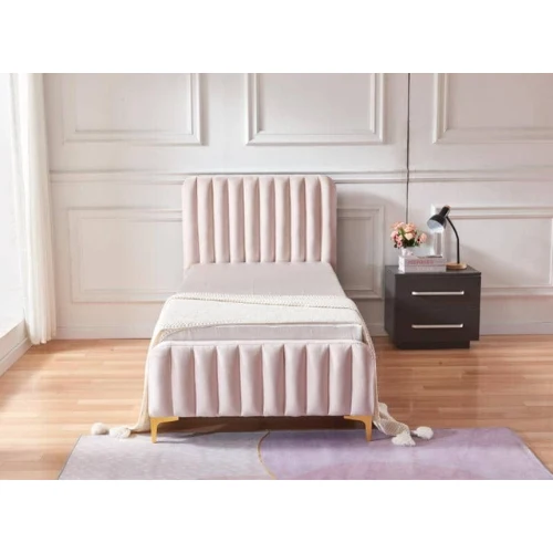 LIT FAYE CAPITONNE EN LIGNE VELOURS ROSE 90x190 cm EURODESIGN 725R90