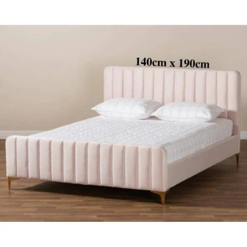 LIT FAYE CAPITONNE EN LIGNE VELOURS ROSE 140x190 cm EURODESIGN 725R140