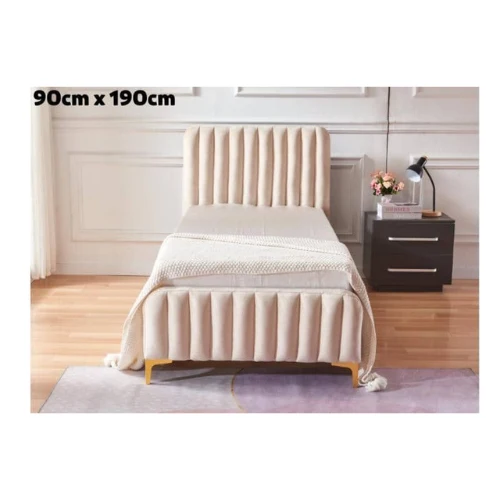 LIT FAYE CAPITONNE EN LIGNE VELOURS BEIGE 90x190 cm EURODESIGN 725BEG90