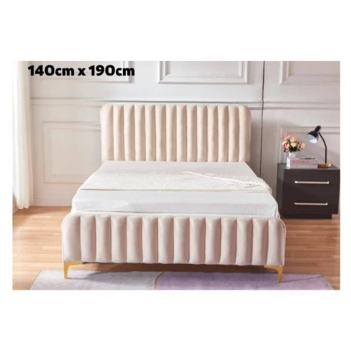 LIT FAYE CAPITONNE EN LIGNE VELOURS BEIGE140x190 cm EURODESIGN 725BEG140