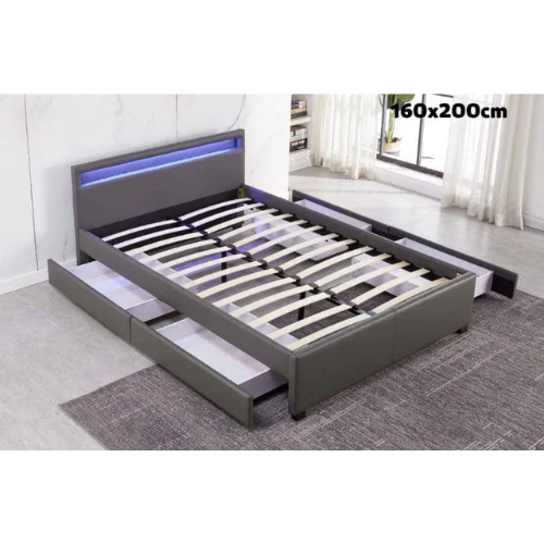 LIT LED EN SIMILICUIR GRIS A TIROIRS 160x200 cm EURODESIGN 722G160