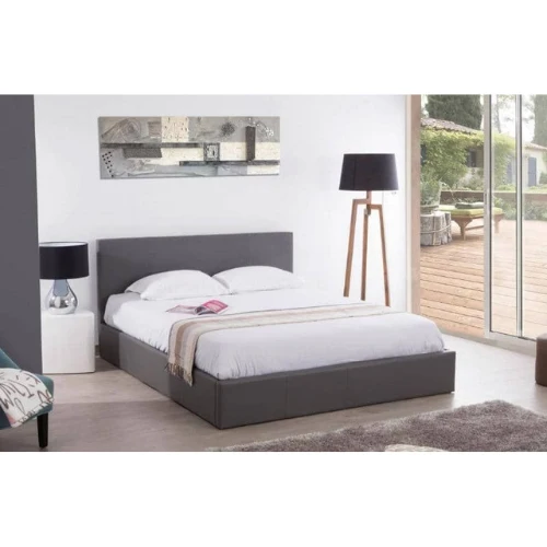 LIT COFFRE BASTIEN EN SIMILICUIR GRIS 160x200 cm EURODESIGN 720G160