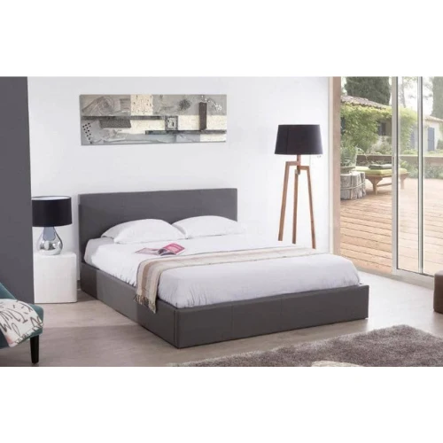 LIT COFFRE BASTIEN EN SIMILICUIR GRIS 140x190 cm EURODESIGN 720G140