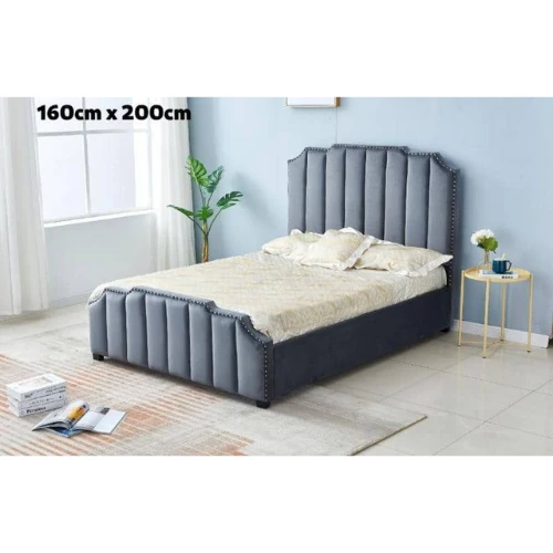 LIT PEPPER CAPITONNE EN LIGNE VELOURS GRIS 160x200 cm EURODESIGN 719G160