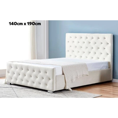 LIT PRESTIGE CAPITONNE AVEC DIAMANT VELOURS BLANC 140x190 cm EURODESIGN 718BLANC140