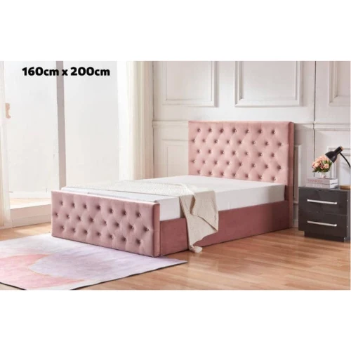 LIT COFFRE VICTORIA CAPITONNE AVEC DIAMANT VELOURS ROSE 160x200 EURODESIGN 717R160