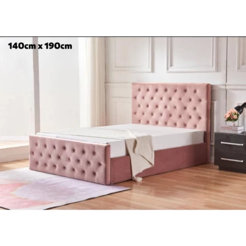 LIT COFFRE VICTORIA CAPITONNE AVEC DIAMANT VELOURS ROSE 140x190 EURODESIGN 717R140