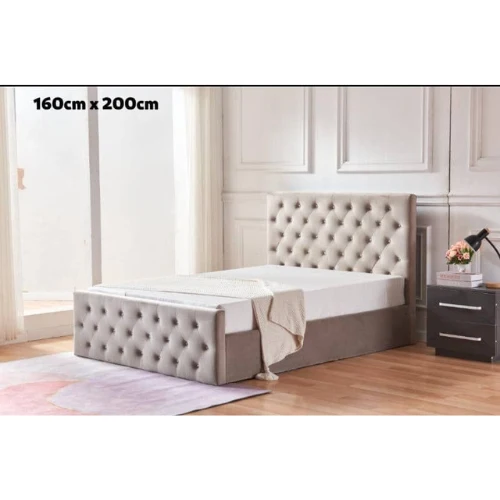 LIT COFFRE VICTORIA CAPITONNE AVEC DIAMANT VELOURS MOKA 160x200 EURODESIGN 717M160