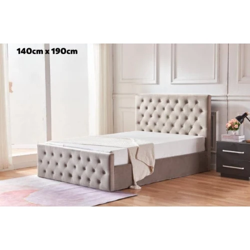 LIT COFFRE VICTORIA CAPITONNE AVEC DIAMANT VELOURS MOKA 140x190 EURODESIGN 717M140