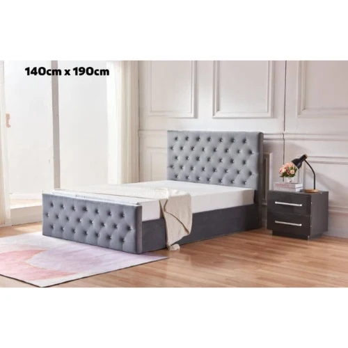 LIT COFFRE VICTORIA CAPITONNE AVEC DIAMANT VELOURS ANTHRACITE 140x190 EURODESIGN 717AN140