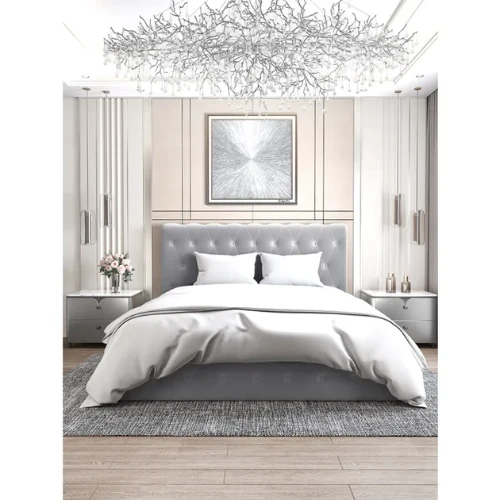 LIT COFFRE CORSICA EN VELOURS GRIS 140x190 EURODESIGN 755G140