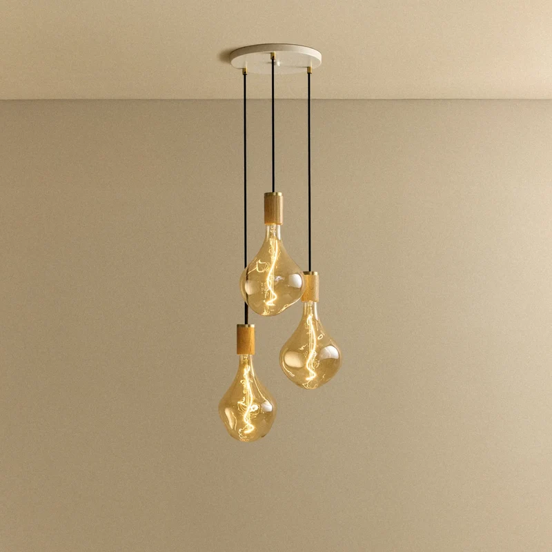 Triple Pendant in Oak + Voronoi II