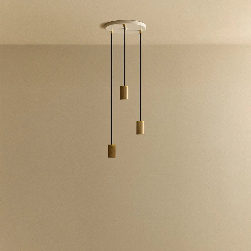 Triple Pendant in Oak - White Canopy