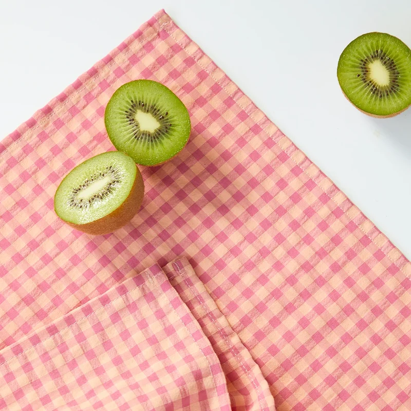 Lot de 2 serviettes de table " un petit creux " - Vichy Framboise