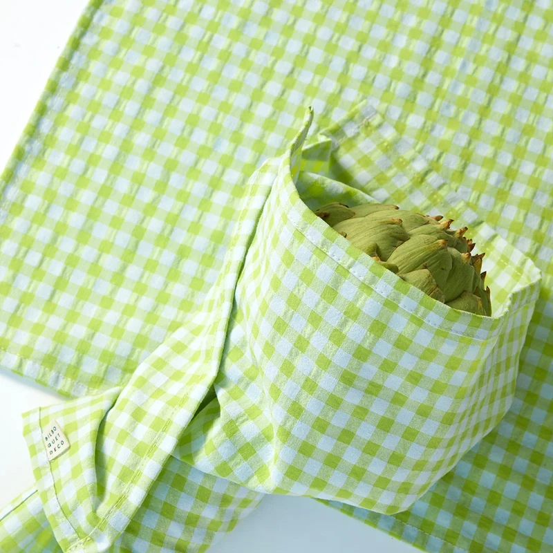 Lot de 2 serviettes de table " un petit creux " - Vichy Sauterelle