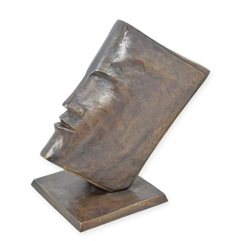 Statue Visage et Livre en Bronze (Sculpture en Bronze Coulé à Chaud)