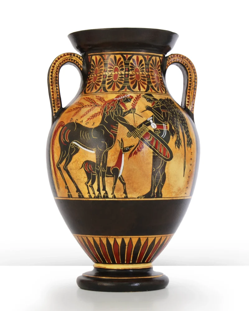 Amphore grecque avec Athéna et Hercule à figures noires