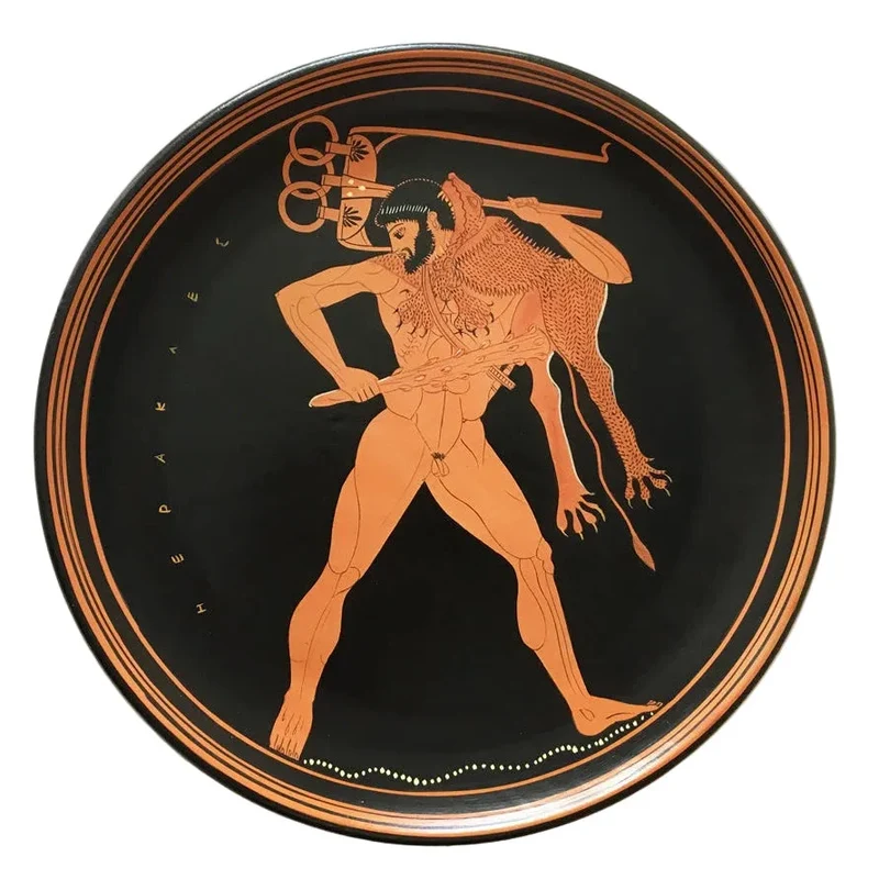 Assiette grecque avec Hercule à figures rouges