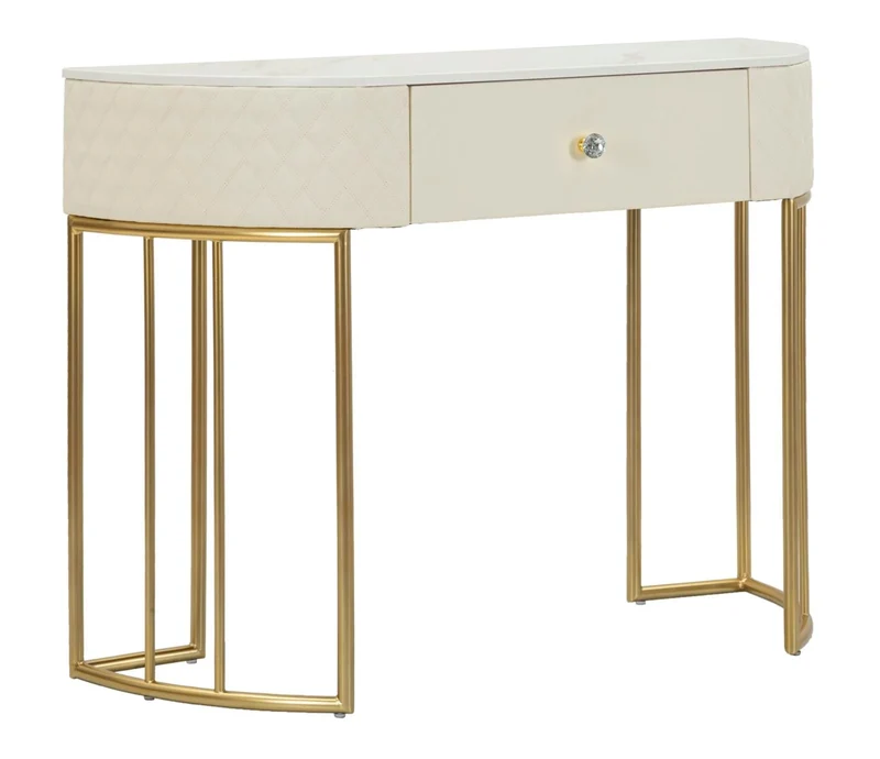 Console blanche avec pieds dorés – Entrée moderne Sharon avec plateau en marbre