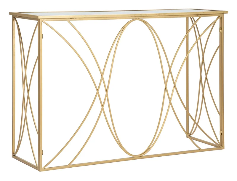 Console en verre avec cadre doré – Table d'entrée moderne Exy