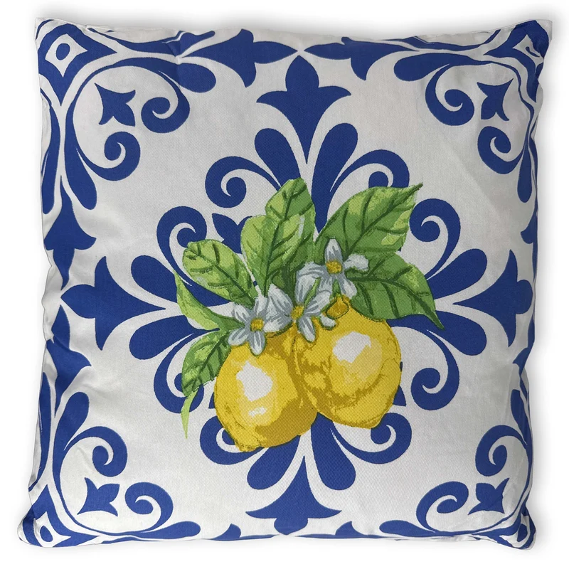 Coussin Citron avec rembourrage - Housse bleu méditerranéen