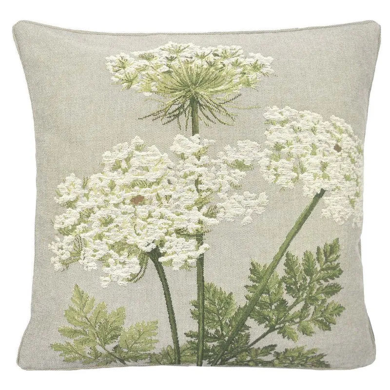 Coussin Gris – Ombelles Décoratives (Tissage Jacquard)