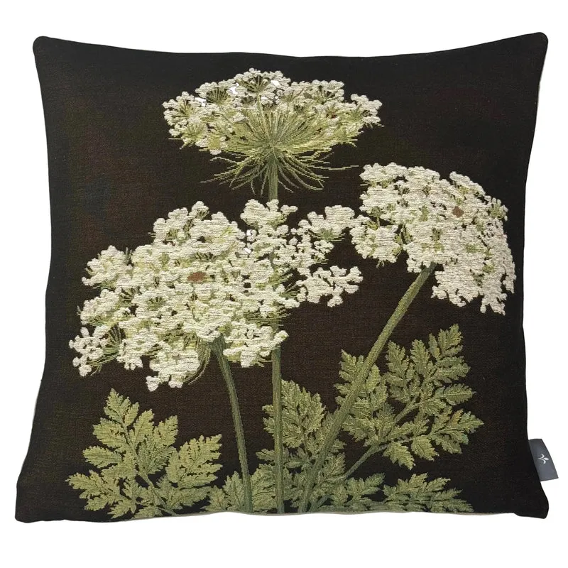 Coussin Noir – Ombelles Florales Décoratives (Tissage Jacquard)