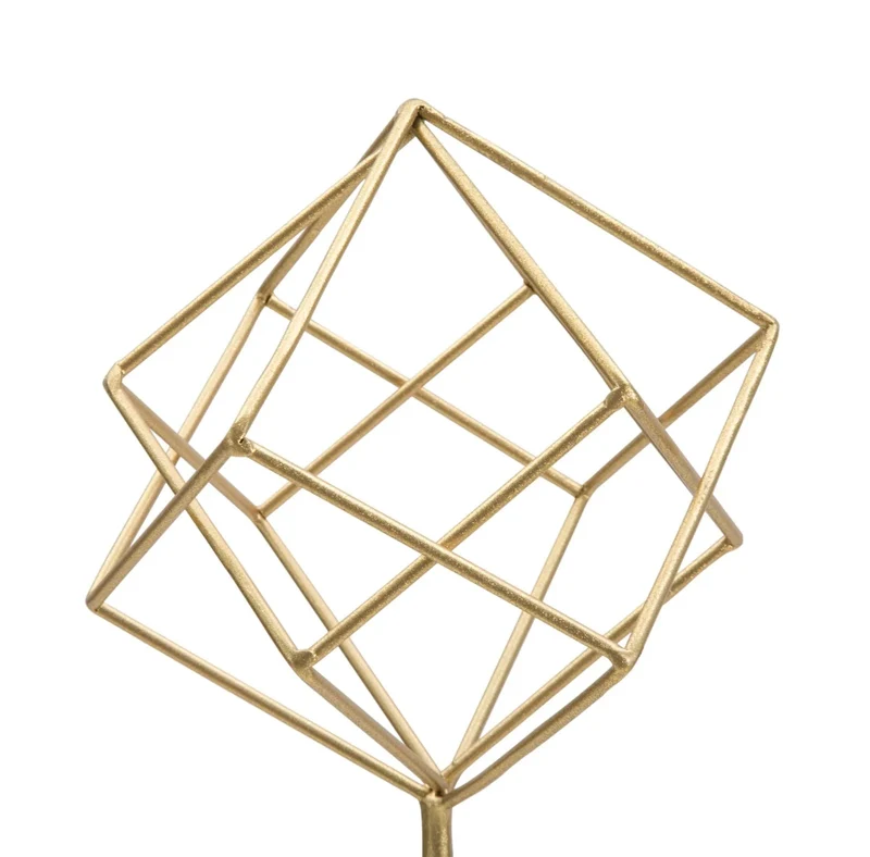 Cube géométrique doré (grand - sculpture moderne)