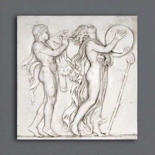 Danse en l'honneur de Dionysos (bas-relief) - grande sculpture en marbre blanc