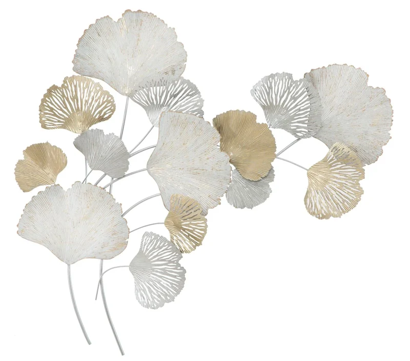 Décor mural en feuilles dorées et blanches