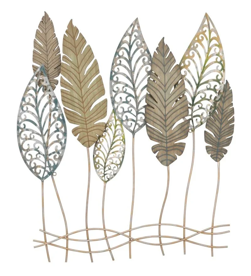 Décoration murale en forme de feuille métallique