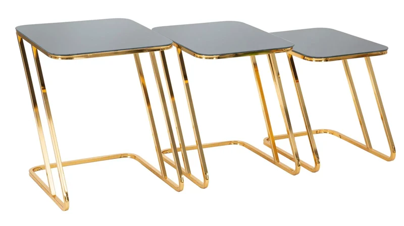 Table d’appoint carrée en métal noir doré et verre (ensemble de 3)