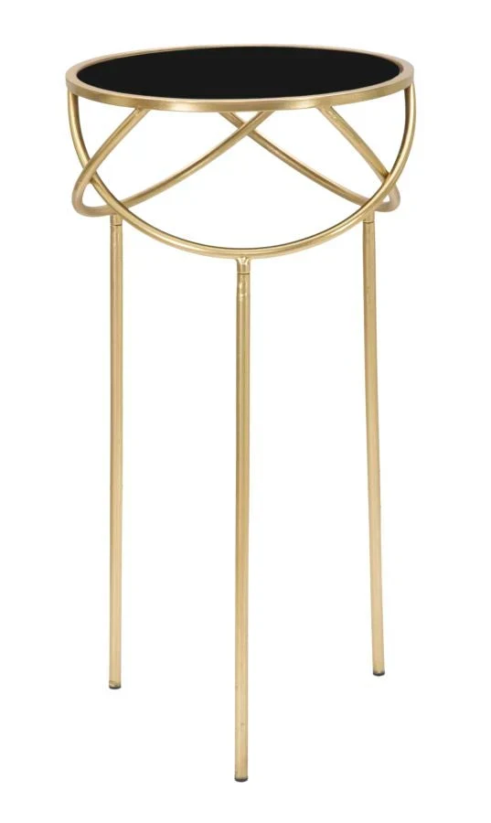 Table d’appoint géométrique en métal et verre noir et doré