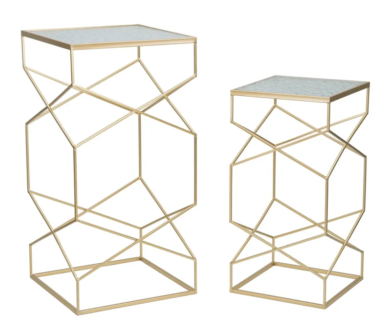 Tables d'appoint en métal doré avec plateau en verre – Glassy Coppia