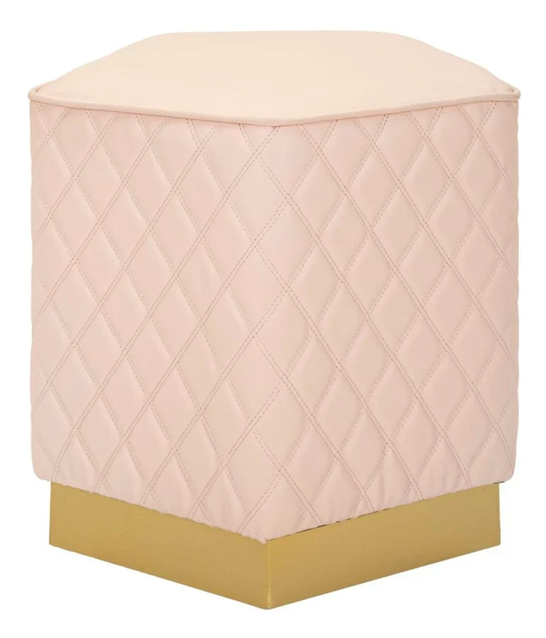 Tabouret rembourré pentagonal avec piètement doré – Siège d'appoint Sharon