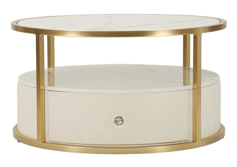 Table basse ronde avec piètement doré – Sharon Modern Design avec plateau en marbre