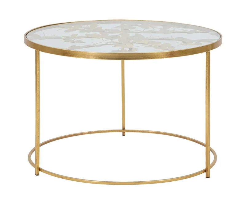 Table basse ronde en métal doré et verre (papillon)