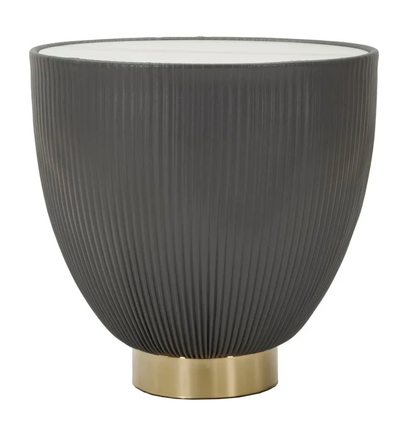 Table basse ronde noire avec base dorée – Style contemporain Elge avec plateau en marbre