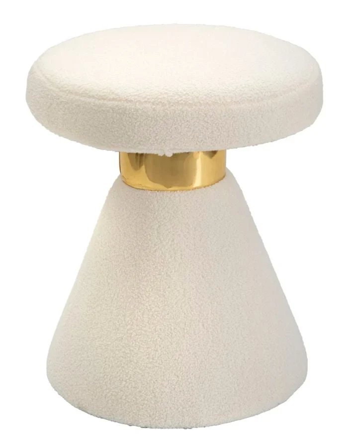 Table basse ronde rembourrée crème avec détails dorés