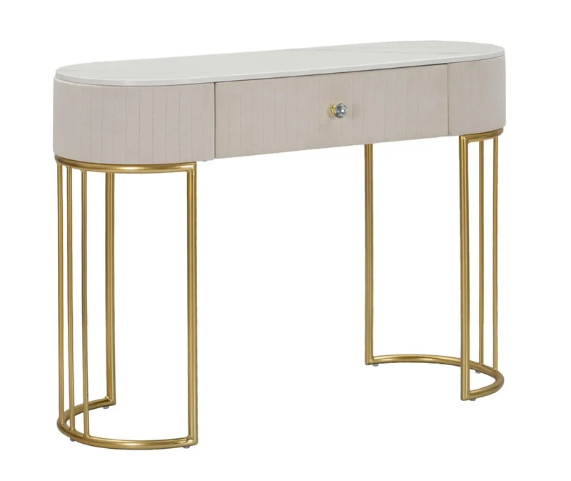 Table console crème avec pieds en métal doré (plateau en marbre)