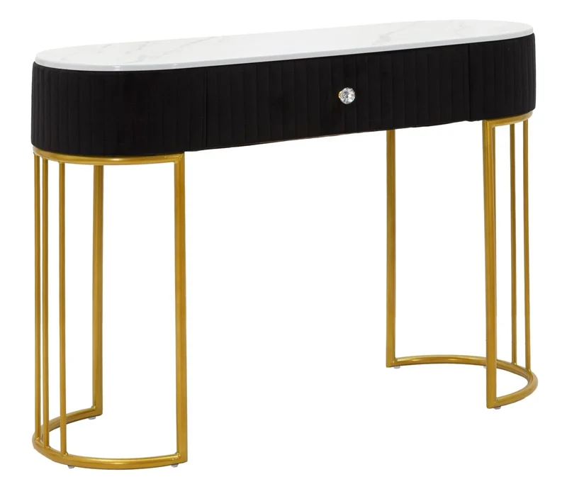 Table console noire avec pieds en métal doré (plateau en marbre)