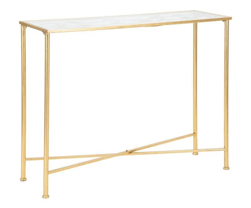 Table console rectangulaire en métal et verre doré (papillon)