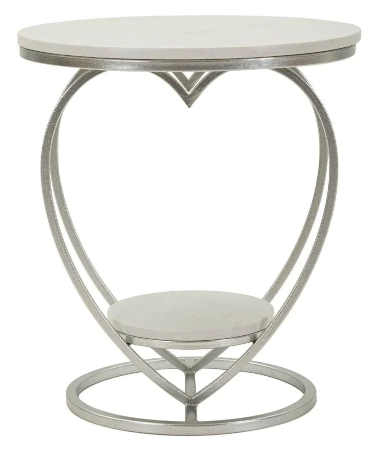 Table d'appoint en métal argenté avec piètement en forme de cœur et plateau en marbre – Heart Modern Accent