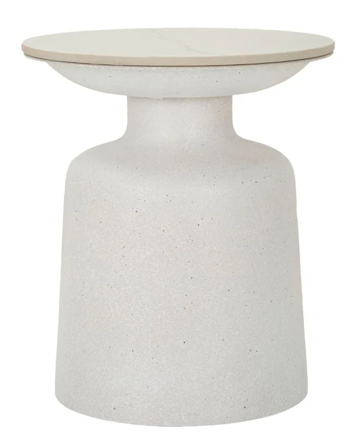 Table d'appoint ronde blanche avec base texturée – Table d'appoint moderne avec plateau en marbre