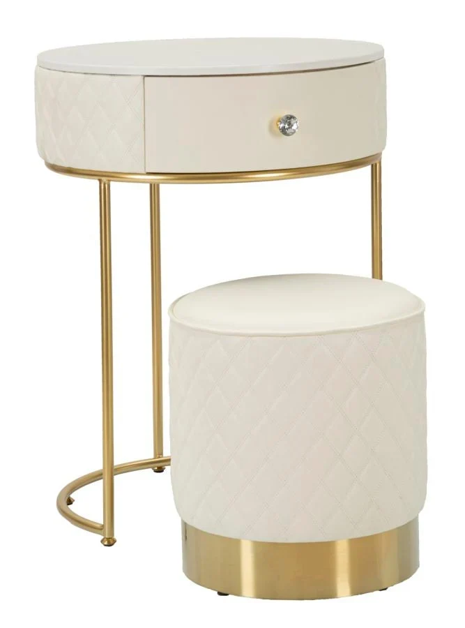 Table de chevet haute blanche avec tabouret – Ensemble moderne Sharon avec plateau en marbre