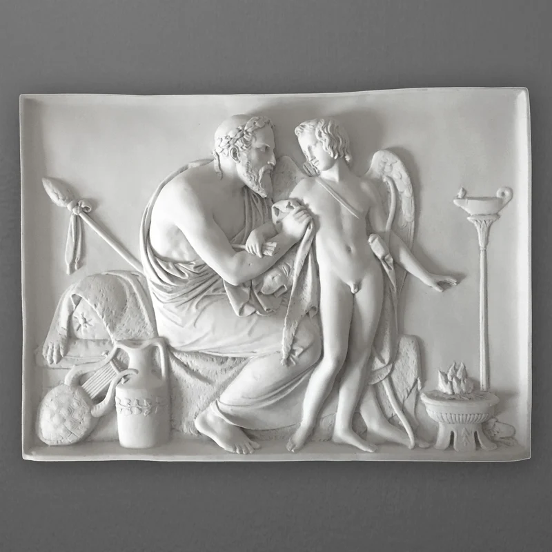 Bas-Relief Cupidon reçus par Anacreon - sculpture en marbre