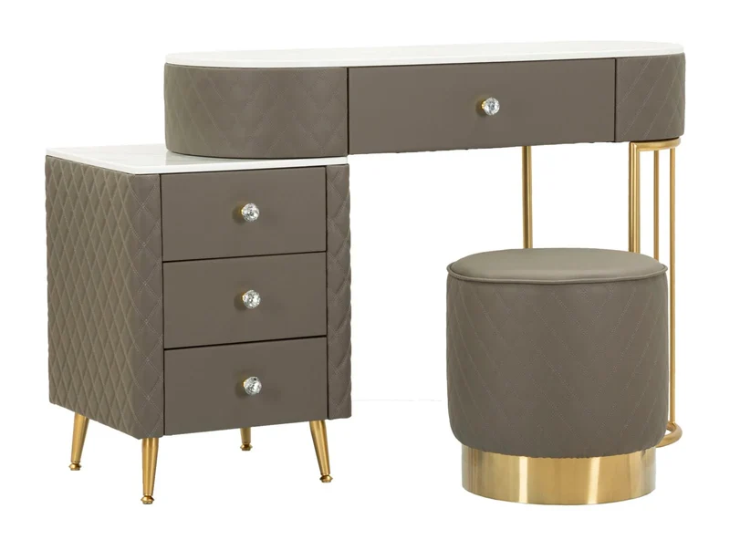 Bureau gris avec tabouret assorti – Mobilier de chambre Sharon avec plateau en marbre