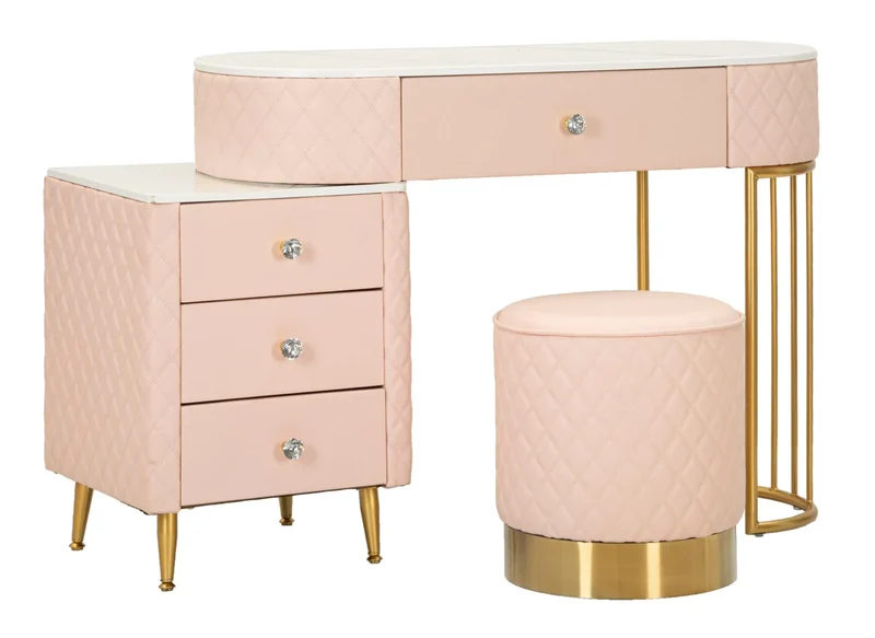 Bureau rose avec tabouret assorti – Mobilier de chambre Sharon avec plateau en marbre