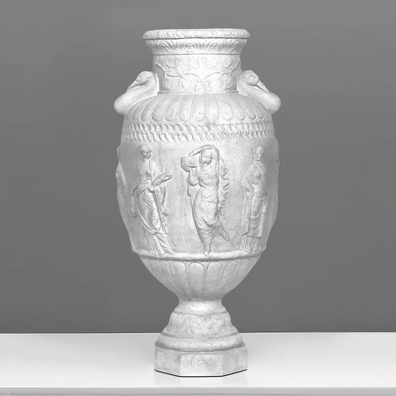 Vase en marbre avec des dames - grande sculpture en marbre blanc